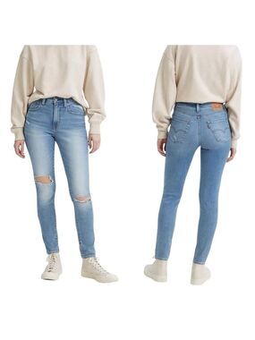 Levi's 721 High Rise Skinny Leg Distressed Light Wash Stretch Denim Jeans